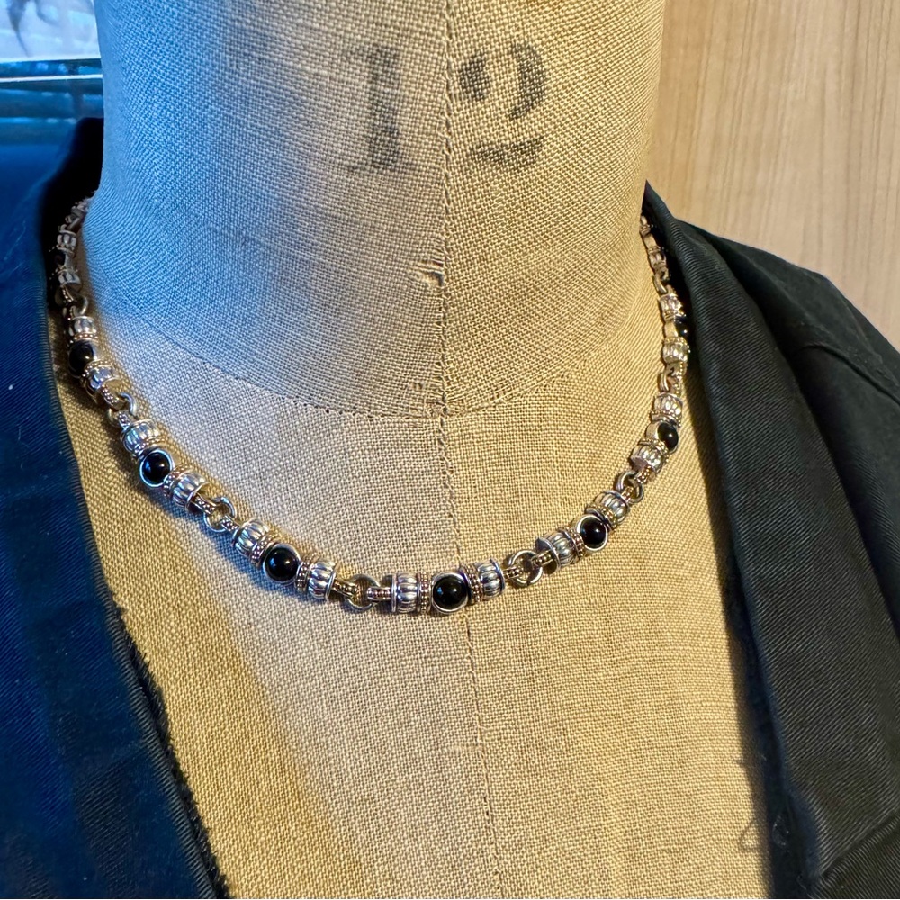 Vintage Napier Black Onyx Tone & Silver Necklace – Perfect Condition